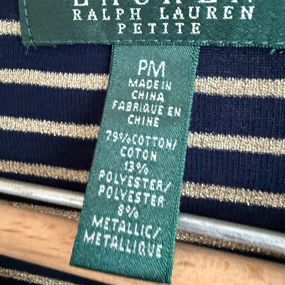 Ralph Lauren Blue and Gold Striped Tee Size PM with metallic stripes - Picture 4 of 5